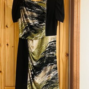 Max & Cleo Asymmetrical Black and Olive Dress